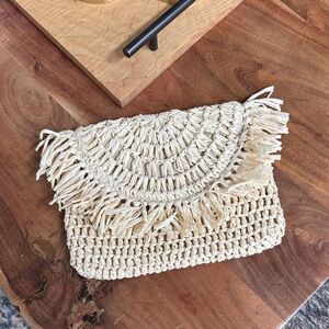 Cream Woven Clutch